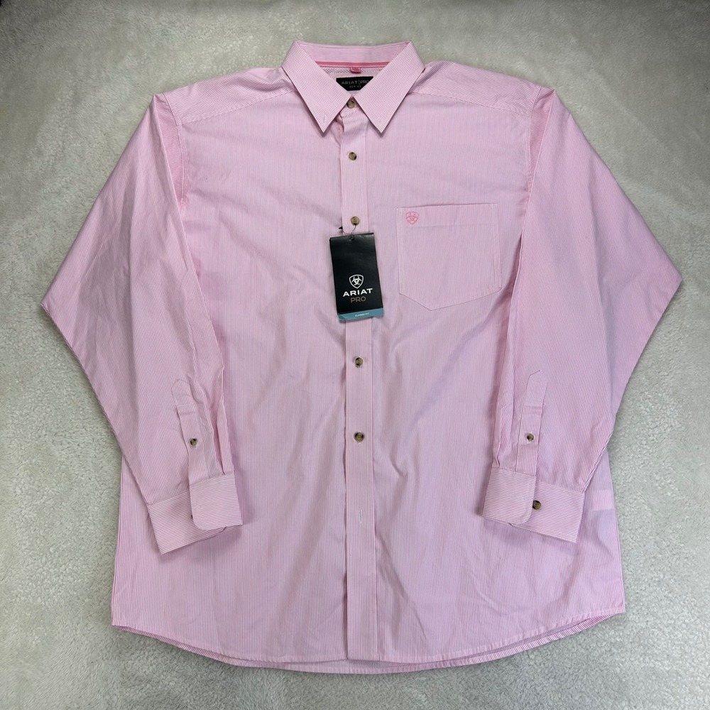 Ariat Dayne Mini Stripe Shirt Mens XL Prism Pink Classic Fit Button Down Western